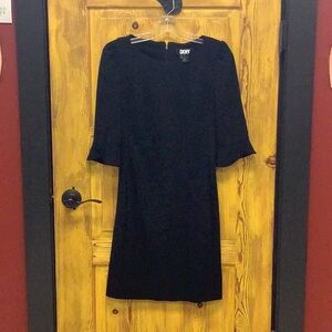 DKNY Black Sheath Dress Bateau Neck 3/4 Sleeve